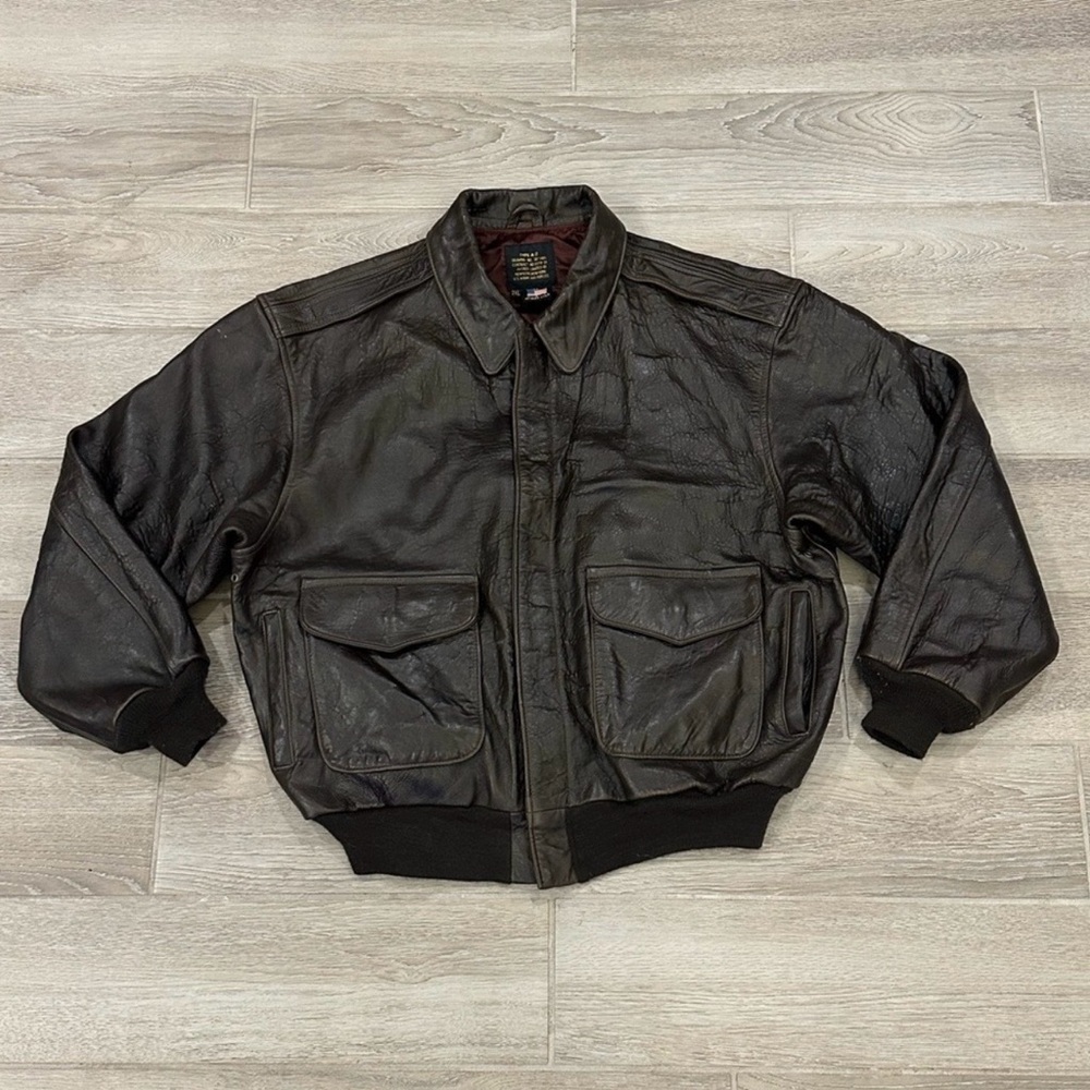VTG Avirex Type A-2 Leather Made In
U.S.A. Bomber Flight Jacket, Size: XXL